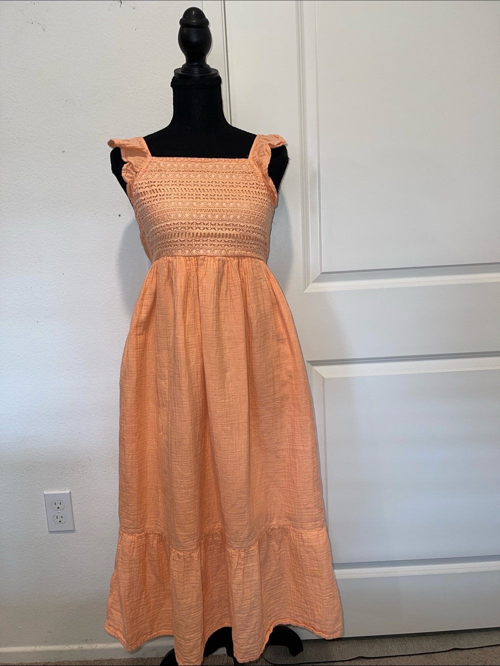 Peach Smocked Maxi Sundress with Ruffle Straps